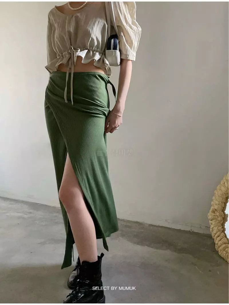 Buckle - Korean Women Fashion - #pursuepretty - Rib Wrap Skirt