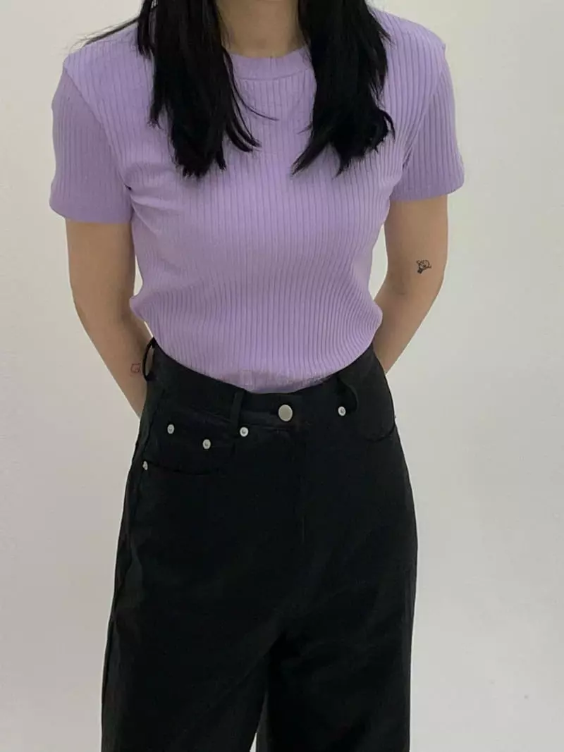 Buckle - Korean Women Fashion - #restrostyle - Candy Rib Tee - 2