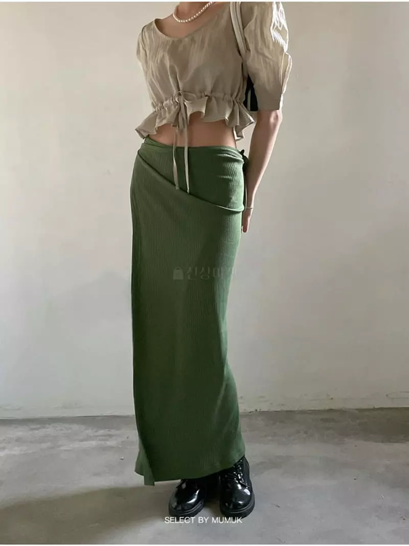 Buckle - Korean Women Fashion - #romanticstyle - Rib Wrap Skirt - 3