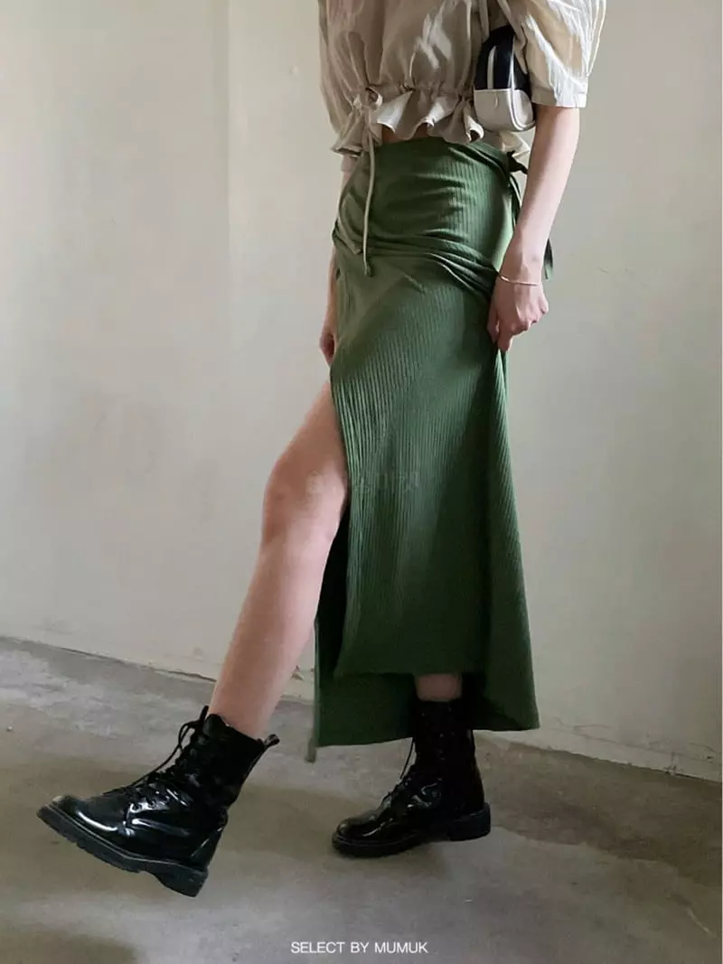 Buckle - Korean Women Fashion - #romanticstyle - Rib Wrap Skirt - 4