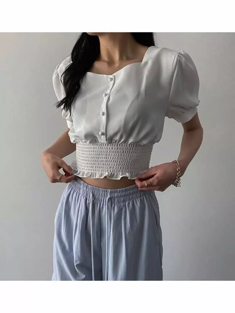 Buckle - Korean Women Fashion - #womensfashion - Smocked Blouse - 3