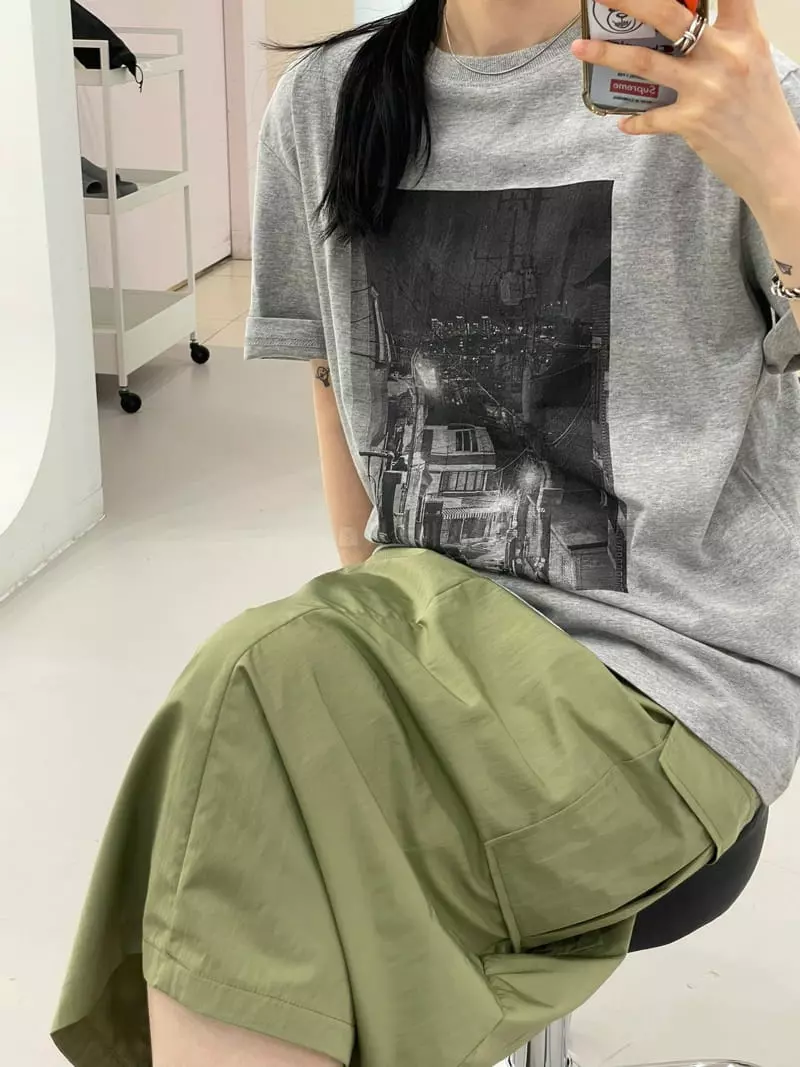 Buckle - Korean Women Fashion - #womensfashion - Black Paitn Tee - 2