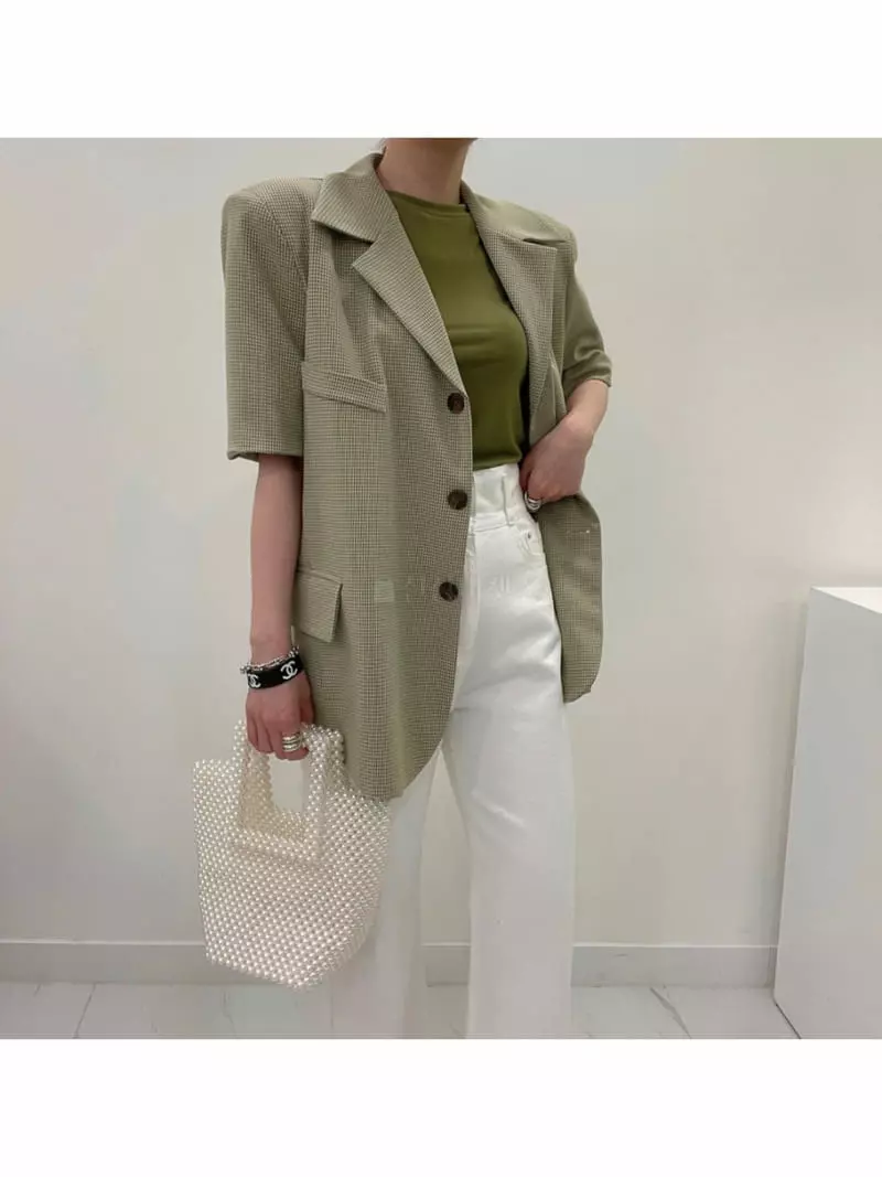 Buckle - Korean Women Fashion - #momslook - Check Jacket - 4