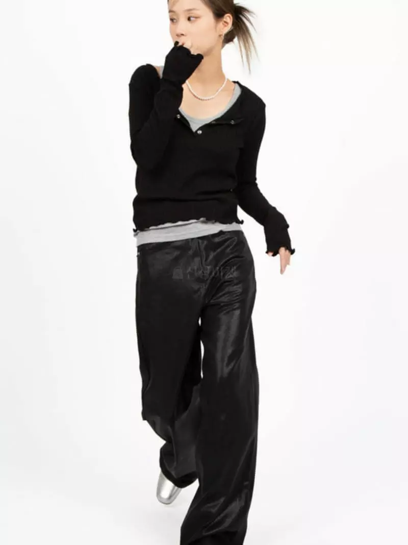 Buckle - Korean Women Fashion - #momslook - Glossy Pants - 4