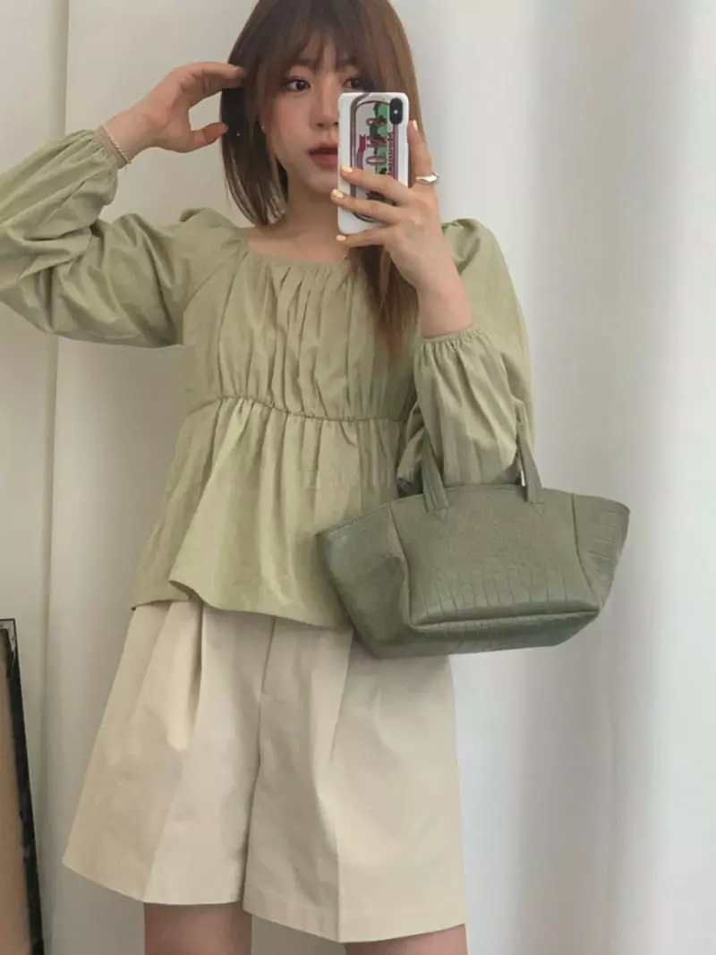 Buckle - Korean Women Fashion - #womensfashion - Shirring Blouse