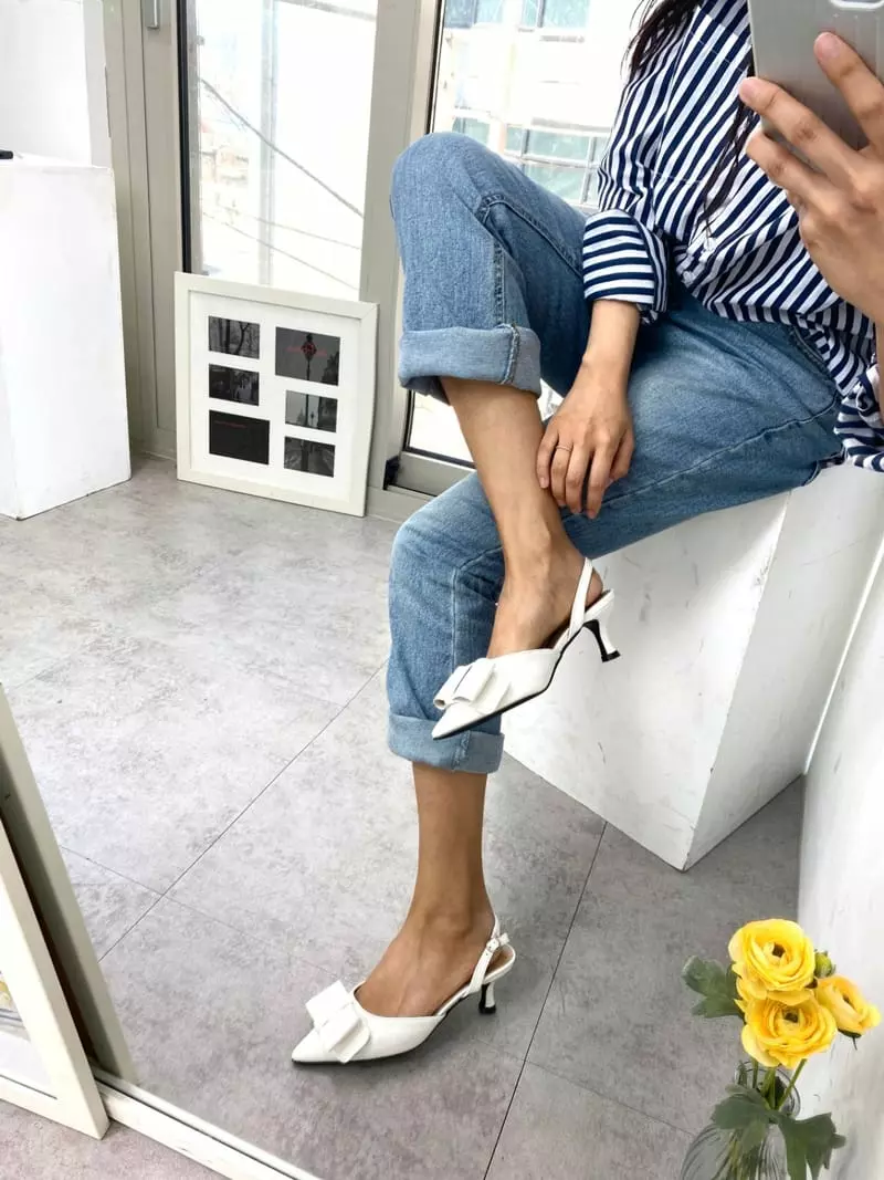 Button - Korean Women Fashion - #womensfashion - 2067 Cuty Ribbon Sling Back Shoes Heel - 4