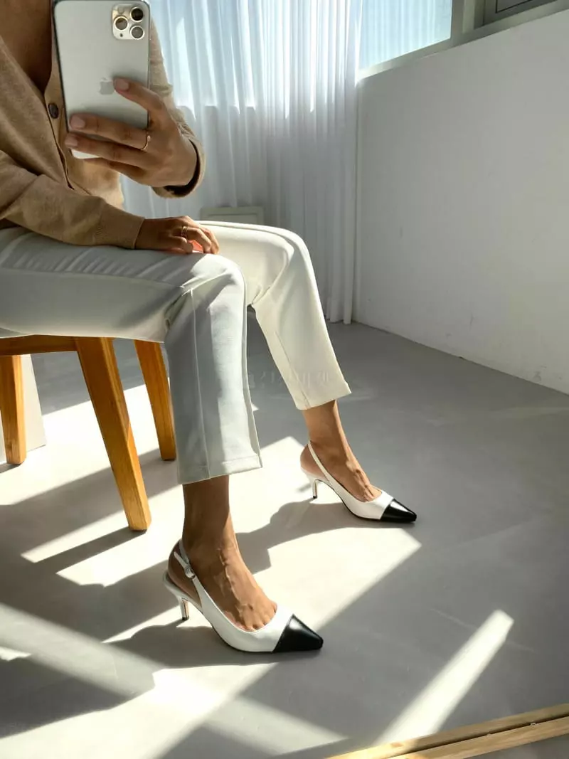 Button - Korean Women Fashion - #romanticstyle - 197 Combi Sling Back Shoes - 4
