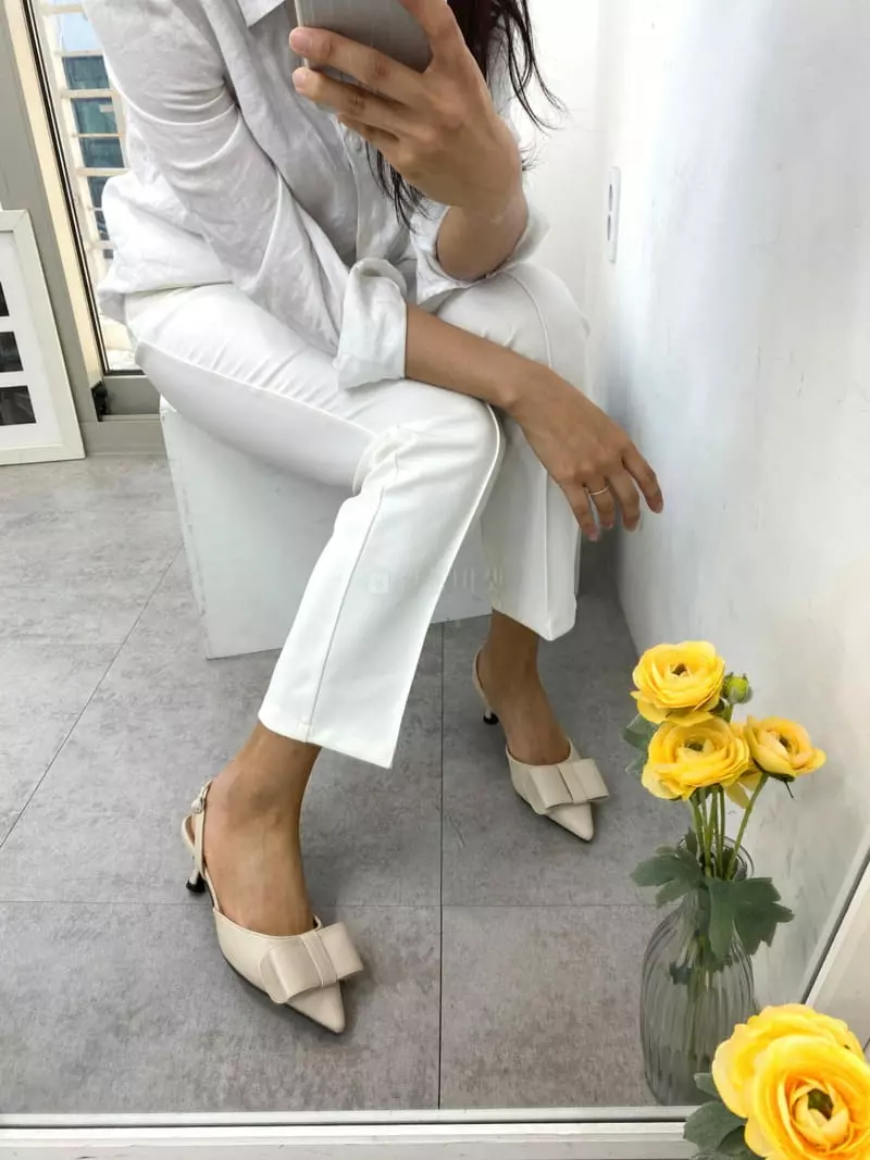 Button - Korean Women Fashion - #womensfashion - 2067 Cuty Ribbon Sling Back Shoes Heel