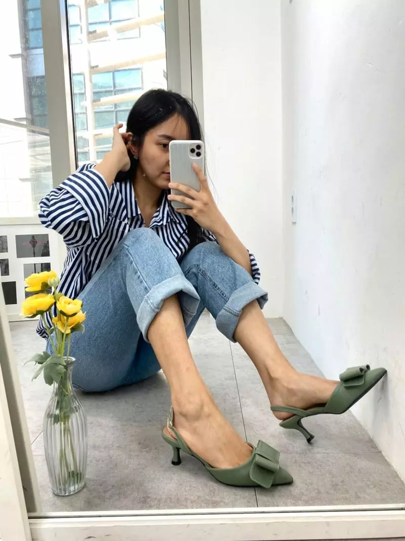Button - Korean Women Fashion - #womensfashion - 2067 Cuty Ribbon Sling Back Shoes Heel - 3