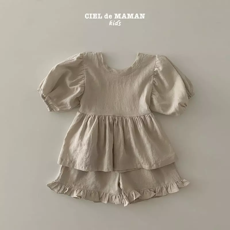 Ciel De Maman - Korean Children Fashion - #kidsshorts - Balloon Cross Top Bottom Set - 3