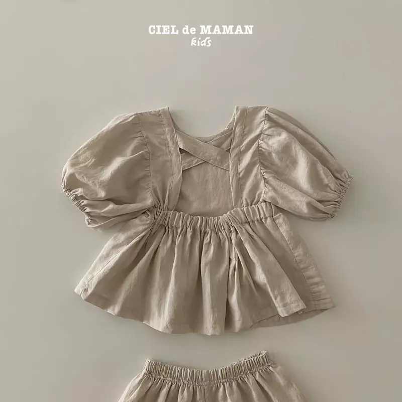 Ciel De Maman - Korean Children Fashion - #kidsshorts - Balloon Cross Top Bottom Set - 4