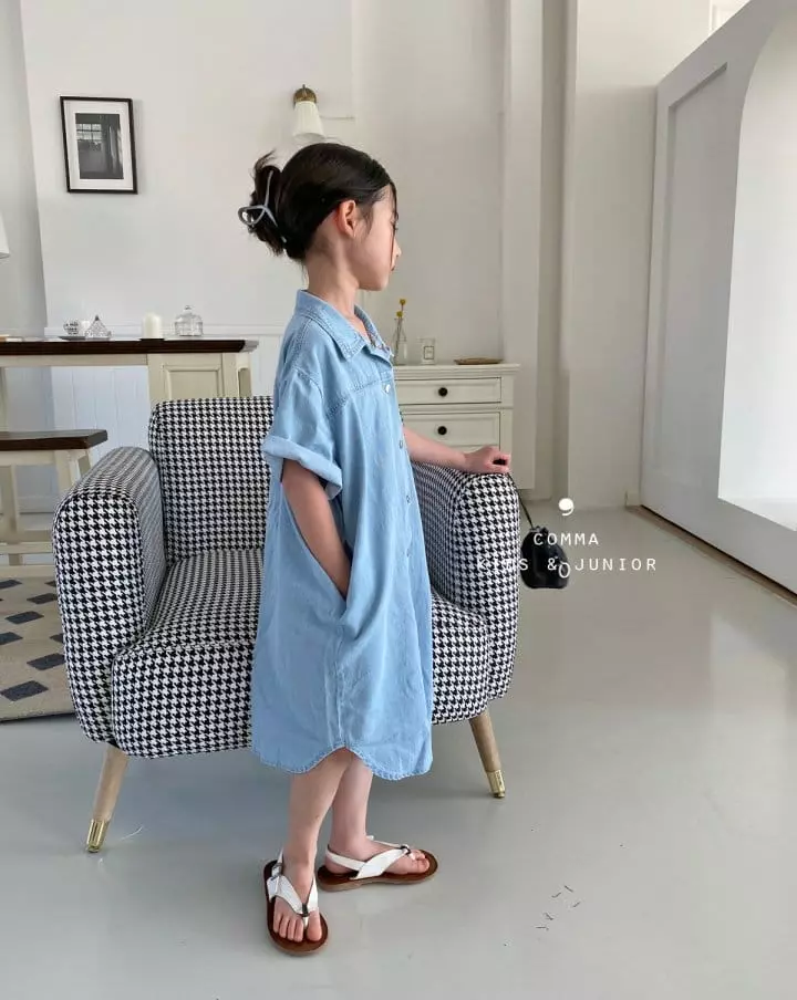 Comma - Korean Children Fashion - #kidsshorts - Boxy Denim One-piece - 3