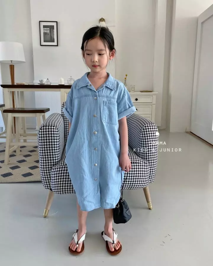 Comma - Korean Children Fashion - #kidsshorts - Boxy Denim One-piece - 4