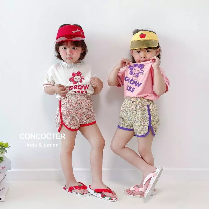 Concocter - Korean Children Fashion - #Kfashion4kids - Sun Flower Flower Paint Top Bottom Set - 2