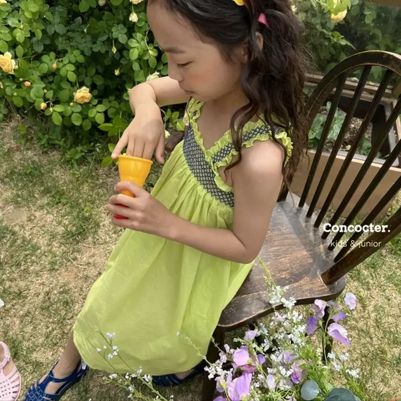 Concocter - Korean Children Fashion - #Kfashion4kids - Lime Smocked One-piece - 2