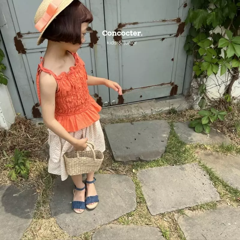 Concocter - Korean Children Fashion - #fashionkids - Orange Smocking Shirring Sleeveless - 9