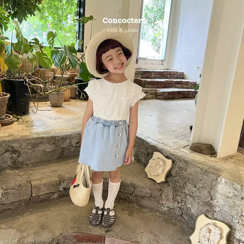Concocter - Korean Children Fashion - #kidsshorts - Flower Collar Tee - 8