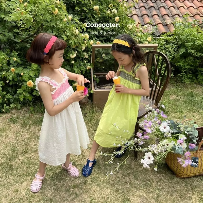 Concocter - Korean Children Fashion - #kidzfashiontrend - Lime Smocked One-piece