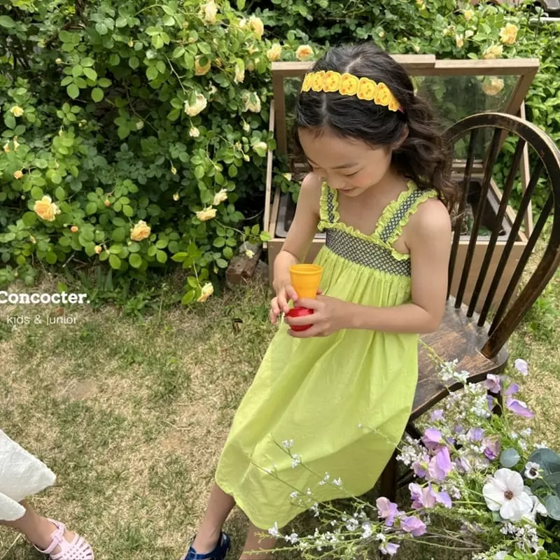 Concocter - Korean Children Fashion - #littlefashionista - Lime Smocked One-piece - 3