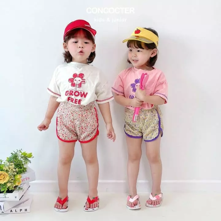 Concocter - Korean Children Fashion - #littlefashionista - Sun Flower Flower Paint Top Bottom Set - 4
