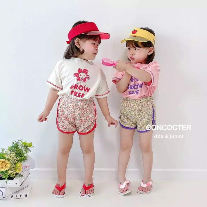 Concocter - Korean Children Fashion - #minifashionista - Sun Flower Flower Paint Top Bottom Set - 5