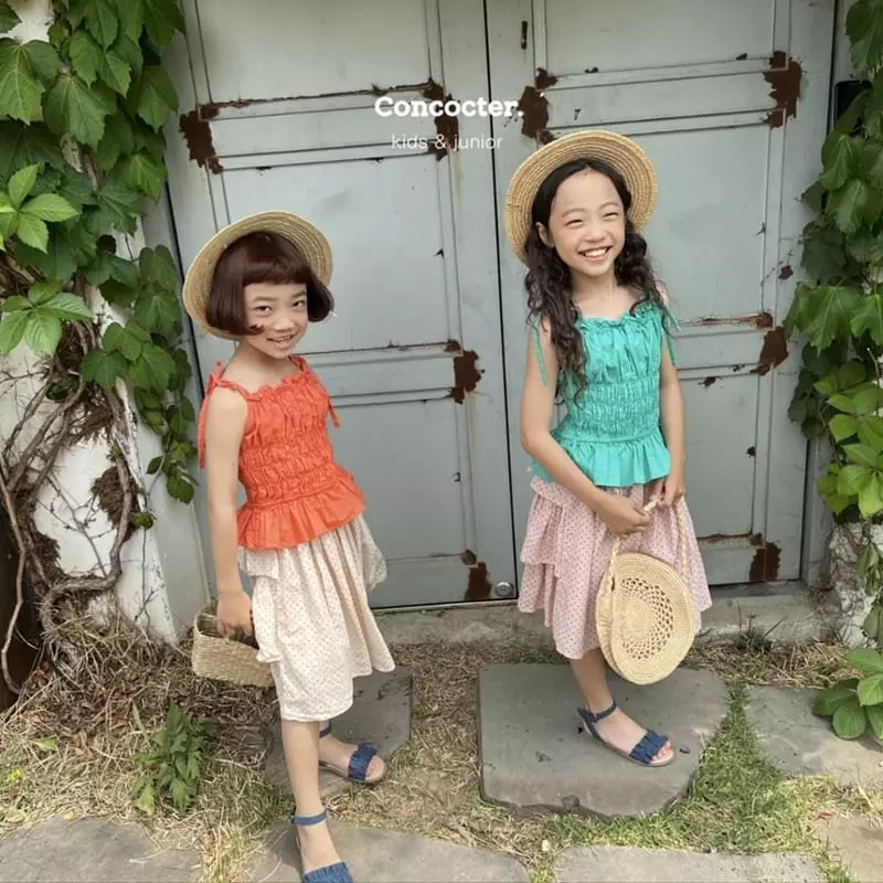 Concocter - Korean Children Fashion - #toddlerclothing - Orange Smocking Shirring Sleeveless - 4