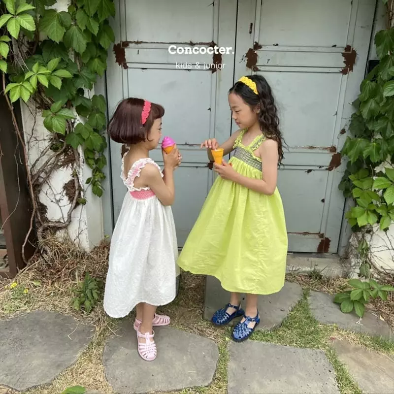 Concocter - Korean Children Fashion - #todddlerfashion - Lime Smocked One-piece - 7