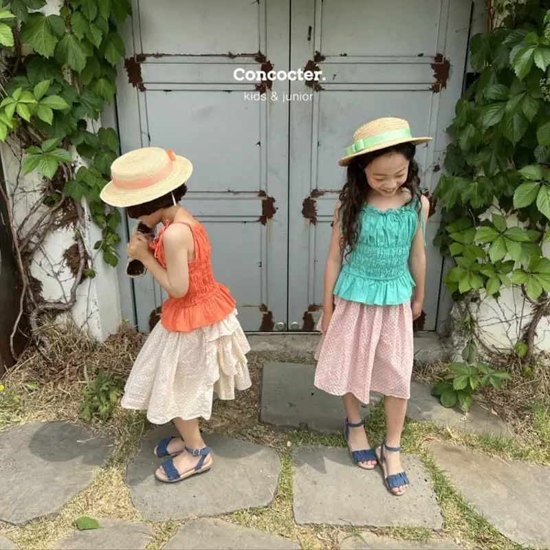 Concocter - Korean Children Fashion - #toddlerclothing - Orange Smocking Shirring Sleeveless - 3