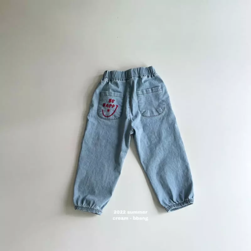 Cream Bbang - Korean Children Fashion - #designkidswear - Ice Happy Embroidery Jeans - 4