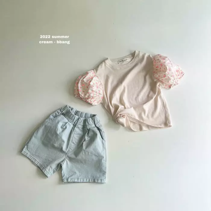 Cream Bbang - Korean Children Fashion - #discoveringself - Flower Color Shirring Tee - 12