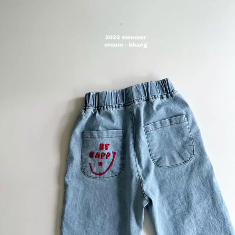 Cream Bbang - Korean Children Fashion - #fashionkids - Ice Happy Embroidery Jeans - 5