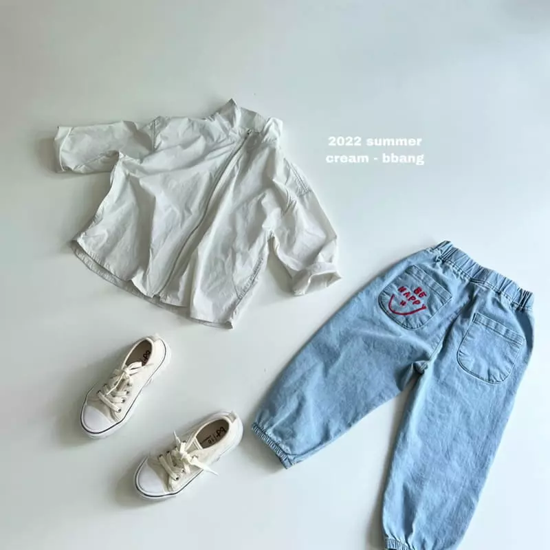 Cream Bbang - Korean Children Fashion - #kidsshorts - Ice Happy Embroidery Jeans - 6