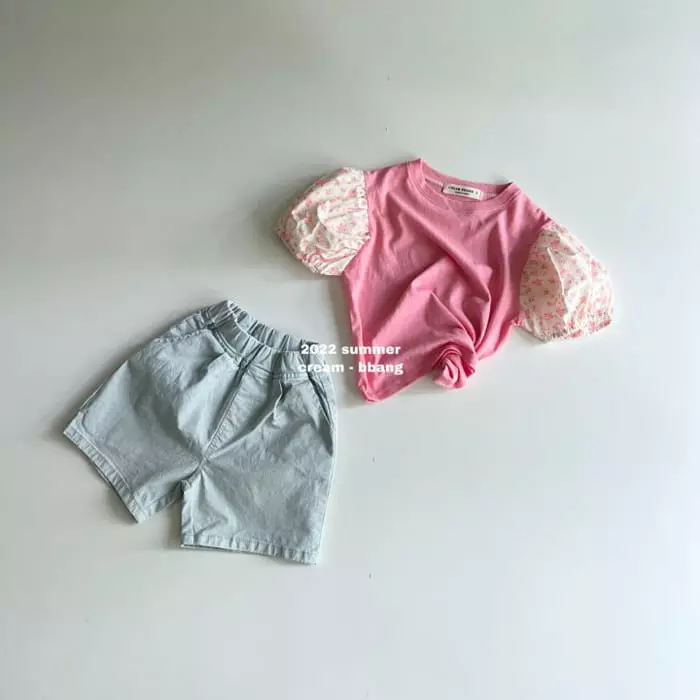 Cream Bbang - Korean Children Fashion - #littlefashionista - Flower Color Shirring Tee - 2