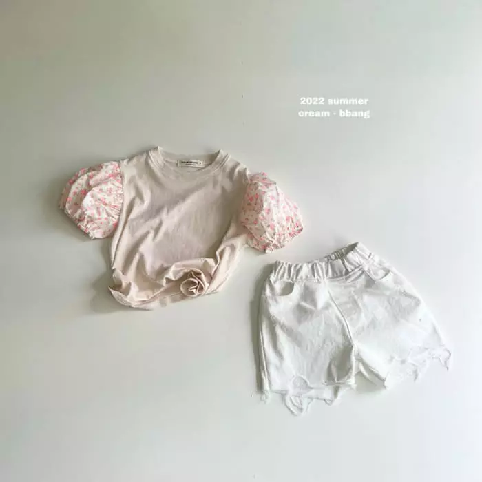 Cream Bbang - Korean Children Fashion - #magicofchildhood - Flower Color Shirring Tee - 3