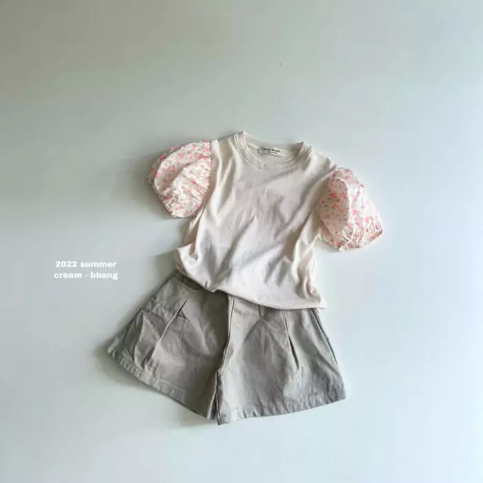 Cream Bbang - Korean Children Fashion - #magicofchildhood - Flower Color Shirring Tee - 4
