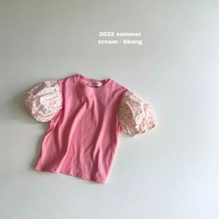 Cream Bbang - Korean Children Fashion - #stylishchildhood - Flower Color Shirring Tee - 8