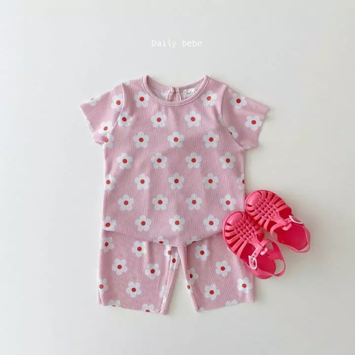 Daily Bebe - Korean Children Fashion - #todddlerfashion - Daisy Pleats Top Bottom Set - 3