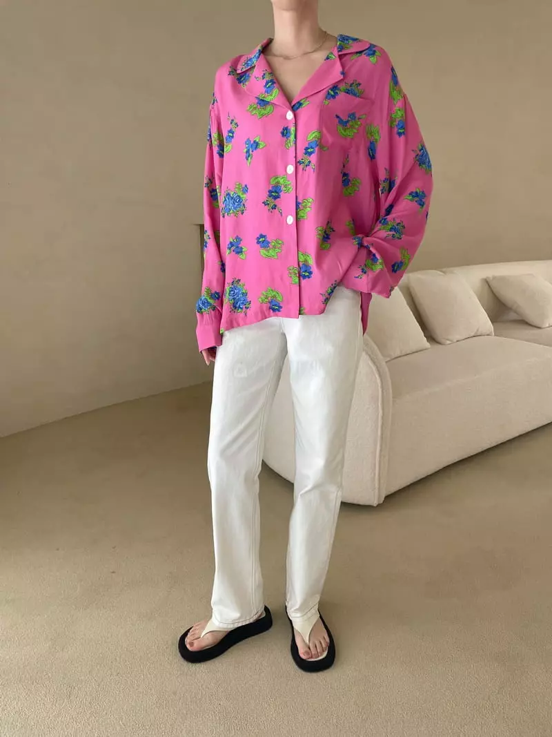 Dailyjud - Korean Women Fashion - #momslook - Flower Silky Shirt