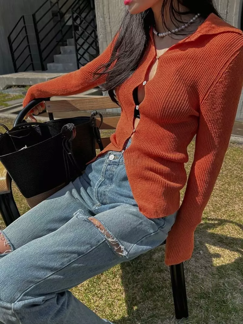 Dailyjud - Korean Women Fashion - #restrostyle - Rib Collar Cardigan - 6