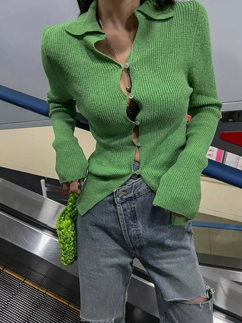 Dailyjud - Korean Women Fashion - #shopsmall - Rib Collar Cardigan - 8
