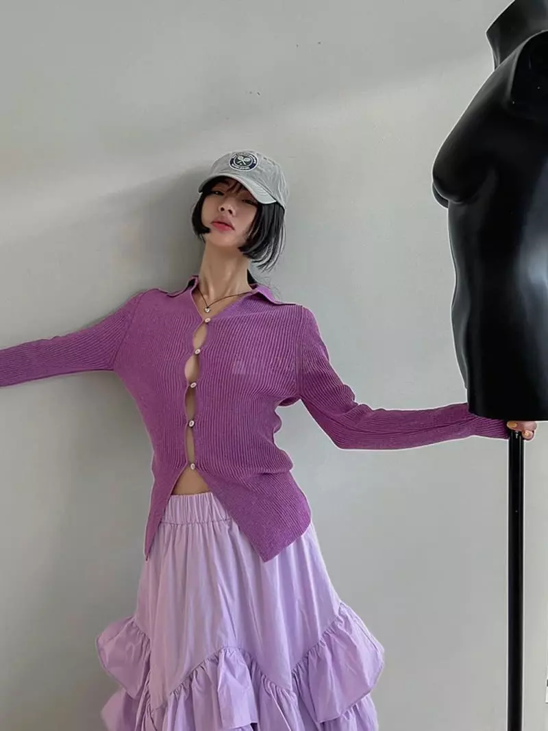 Dailyjud - Korean Women Fashion - #vintageinspired - Rib Collar Cardigan - 3