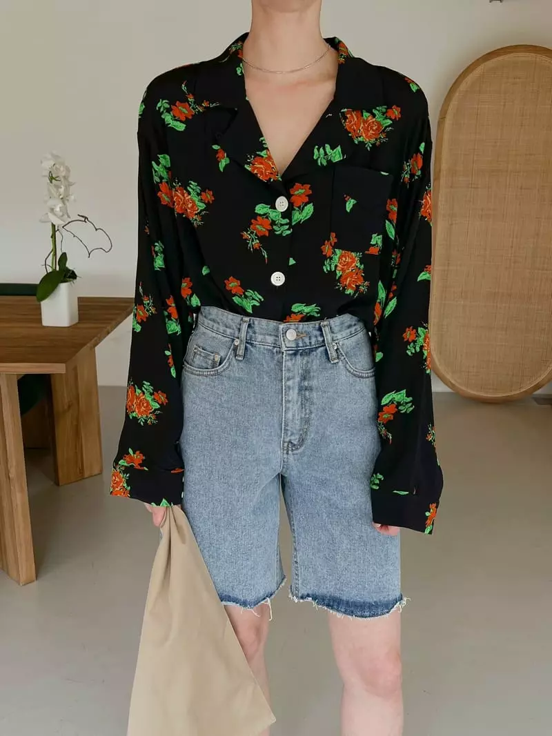 Dailyjud - Korean Women Fashion - #momslook - Flower Silky Shirt - 4