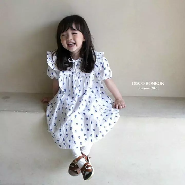 Disco Bonbon - Korean Children Fashion - #childofig - Blue Flower One-piece - 3