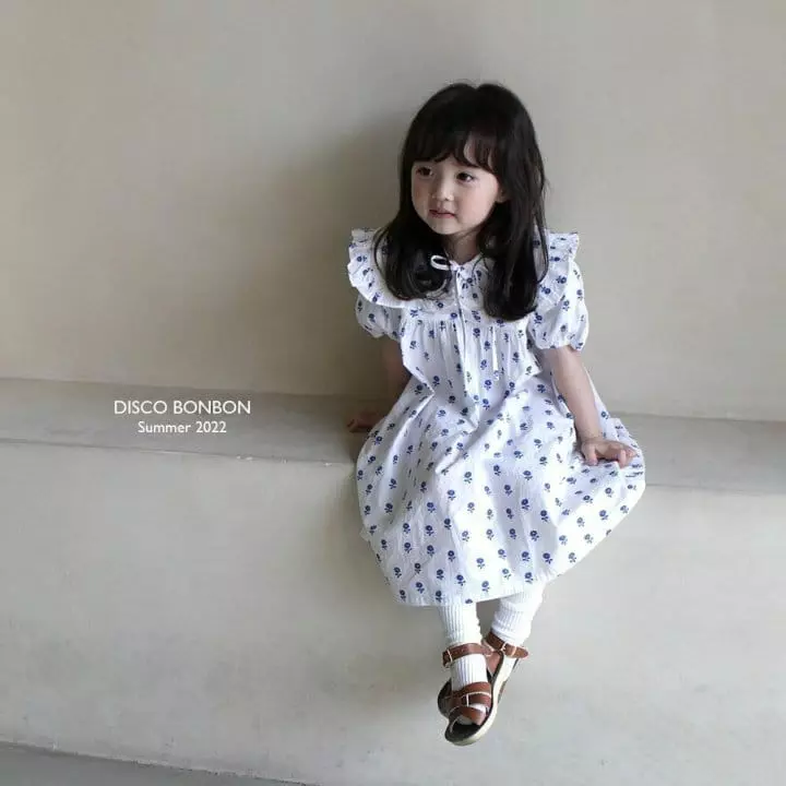 Disco Bonbon - Korean Children Fashion - #designkidswear - Blue Flower One-piece - 5