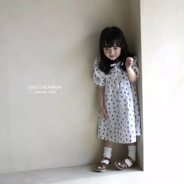 Disco Bonbon - Korean Children Fashion - #discoveringself - Blue Flower One-piece - 6