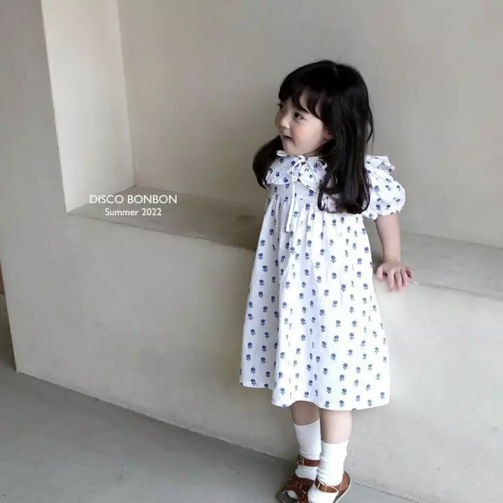 Disco Bonbon - Korean Children Fashion - #littlefashionista - Blue Flower One-piece - 12