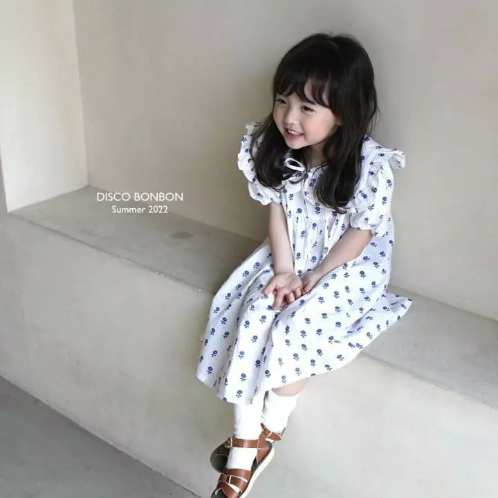 Disco Bonbon - Korean Children Fashion - #toddlerclothing - Blue Flower One-piece