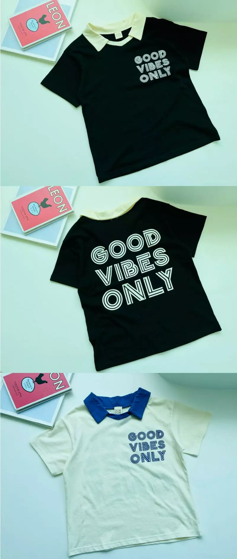 Dore Dore - Korean Children Fashion - #discoveringself - Collar Color Tee - 4
