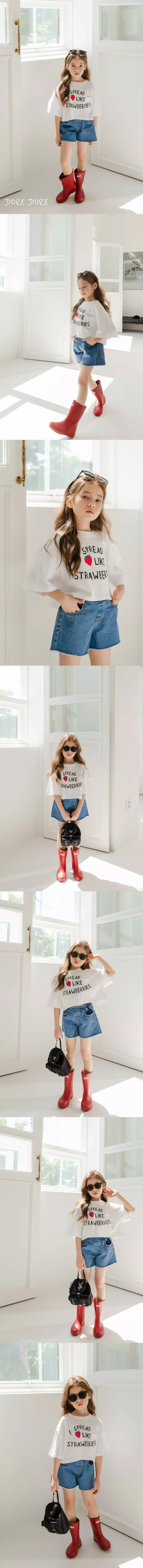 Dore Dore - Korean Children Fashion - #kidsshorts - Strawberry Crop Tee - 2