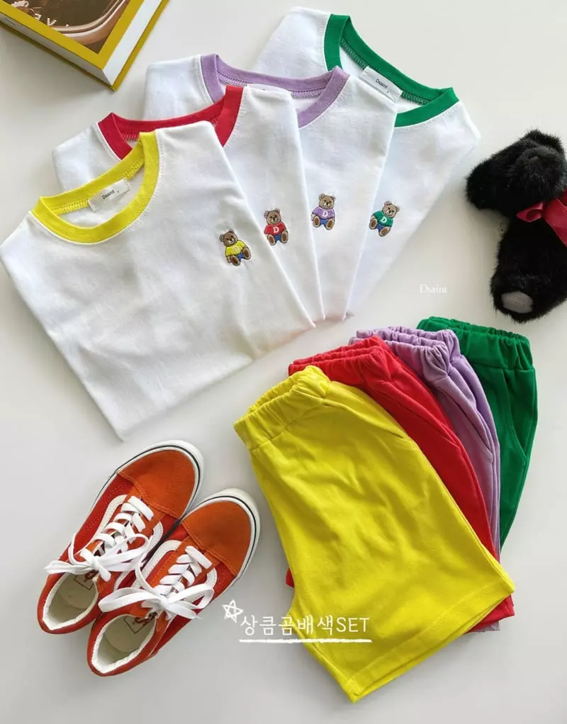 Dsaint - Korean Children Fashion - #fashionkids - Sweet Bear Color Top Bottom Set